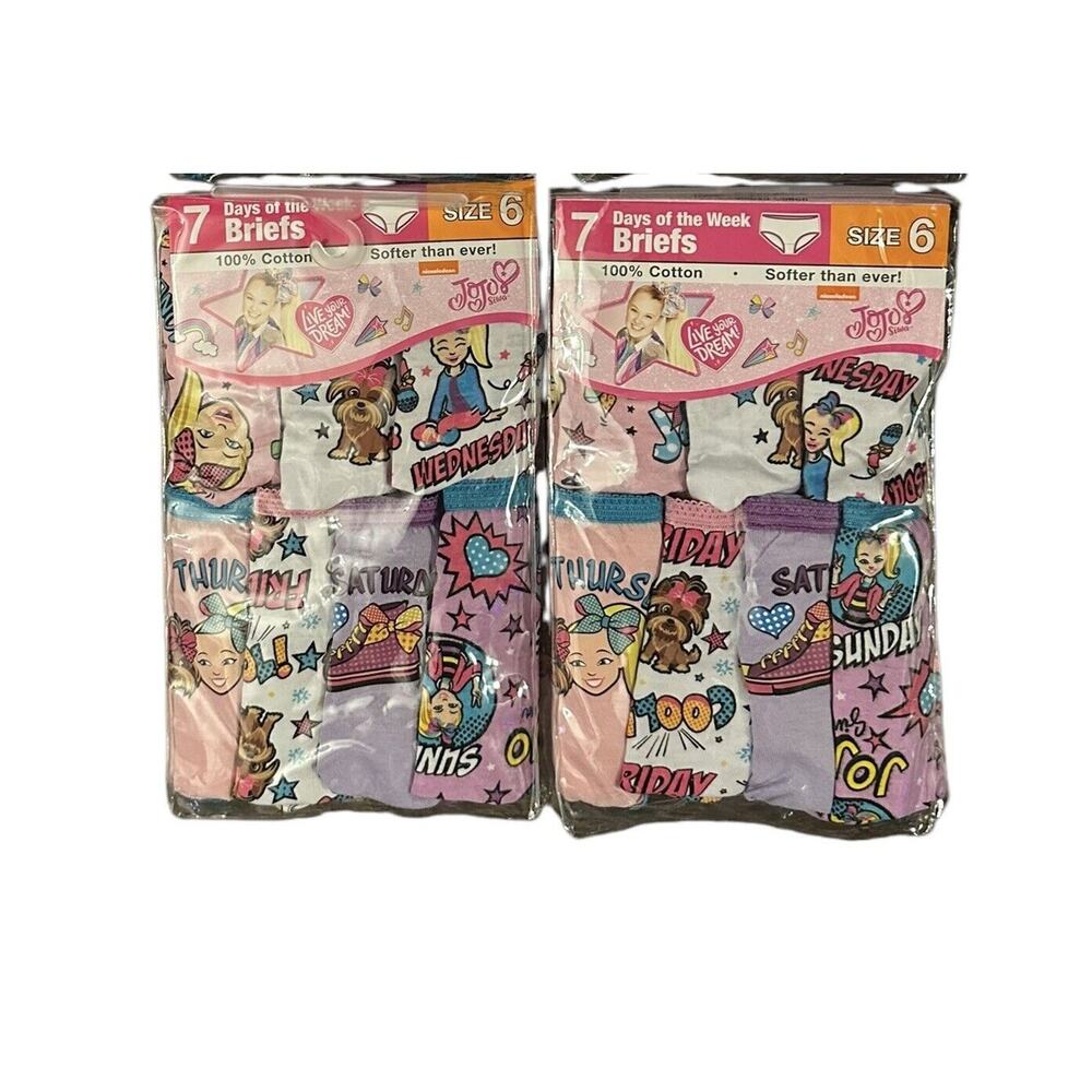 JoJo Siwa‎ Girls Underwear 7-Pack Briefs Days of the Week 100% Cotton Sz 6 2 Pks